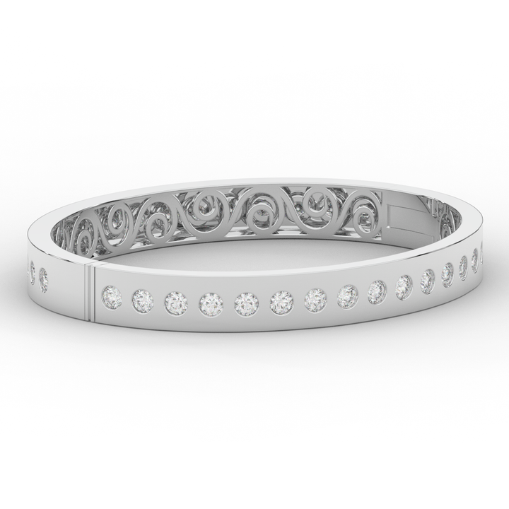 4.50CT.TW ROUND LAB DIAMOND ETERNITY BEZEL SET BANGLE - Nazarelle