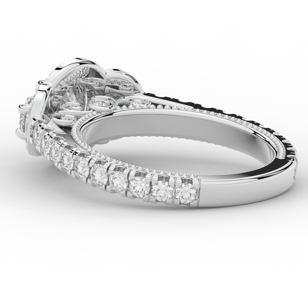 2.15CT.TW ROUND LAB DIAMOND 3 STONE HALO ENGAGEMENT RING - Nazarelle