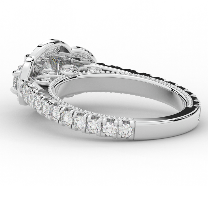 2.15CT.TW ROUND LAB DIAMOND 3 STONE HALO ENGAGEMENT RING - Nazarelle