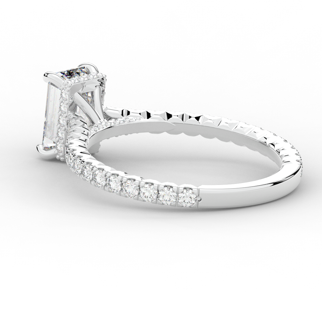 2.10CT.TW EMERALD CUT LAB DIAMOND UNDERHALO SOLITAIRE ENGAGEMENT RING - Nazarelle