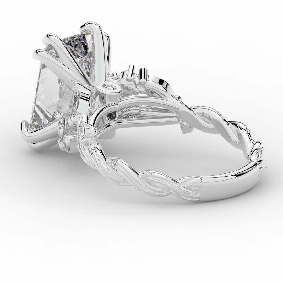 5.30CT.TW RADIANT LAB DIAMOND STYLIZED VINE AND TREE BARK FINISH ENGAGEMENT RING - Nazarelle