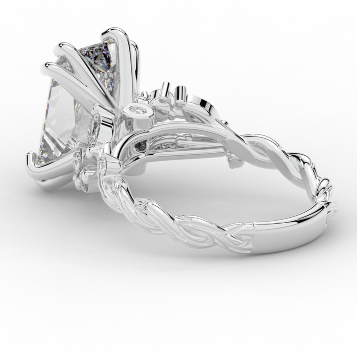 5.30CT.TW RADIANT LAB DIAMOND STYLIZED VINE AND TREE BARK FINISH ENGAGEMENT RING - Nazarelle