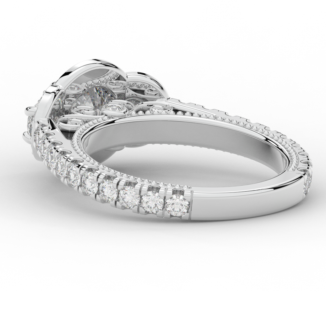 2.15CT.TW ROUND LAB DIAMOND 3 STONE HALO ENGAGEMENT RING - Nazarelle