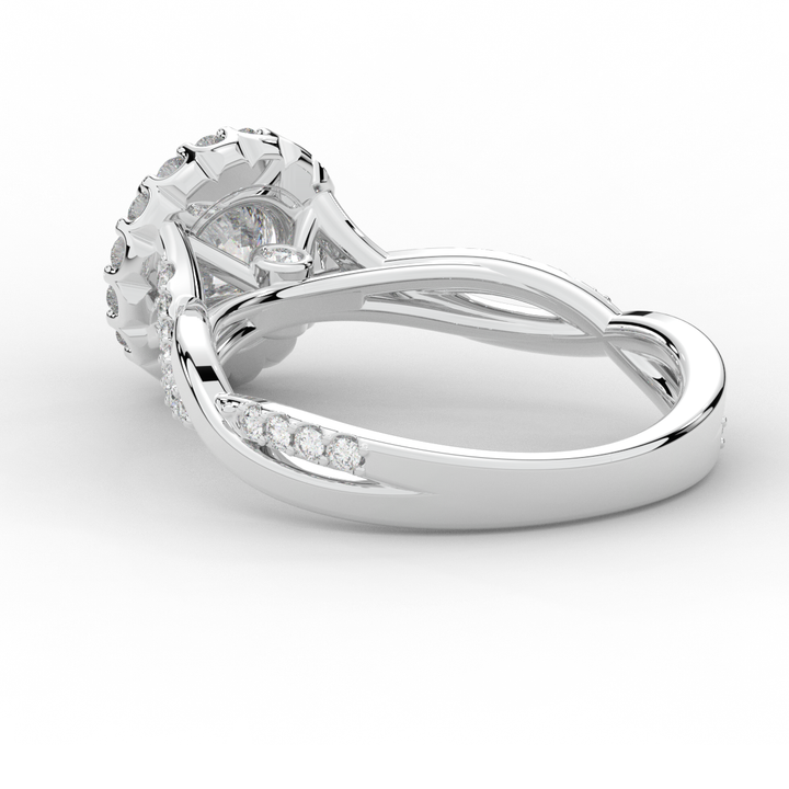 1.35CT.TW ROUND LAB DIAMOND HALO TWIST BAND ENGAGEMENT RING - Nazarelle