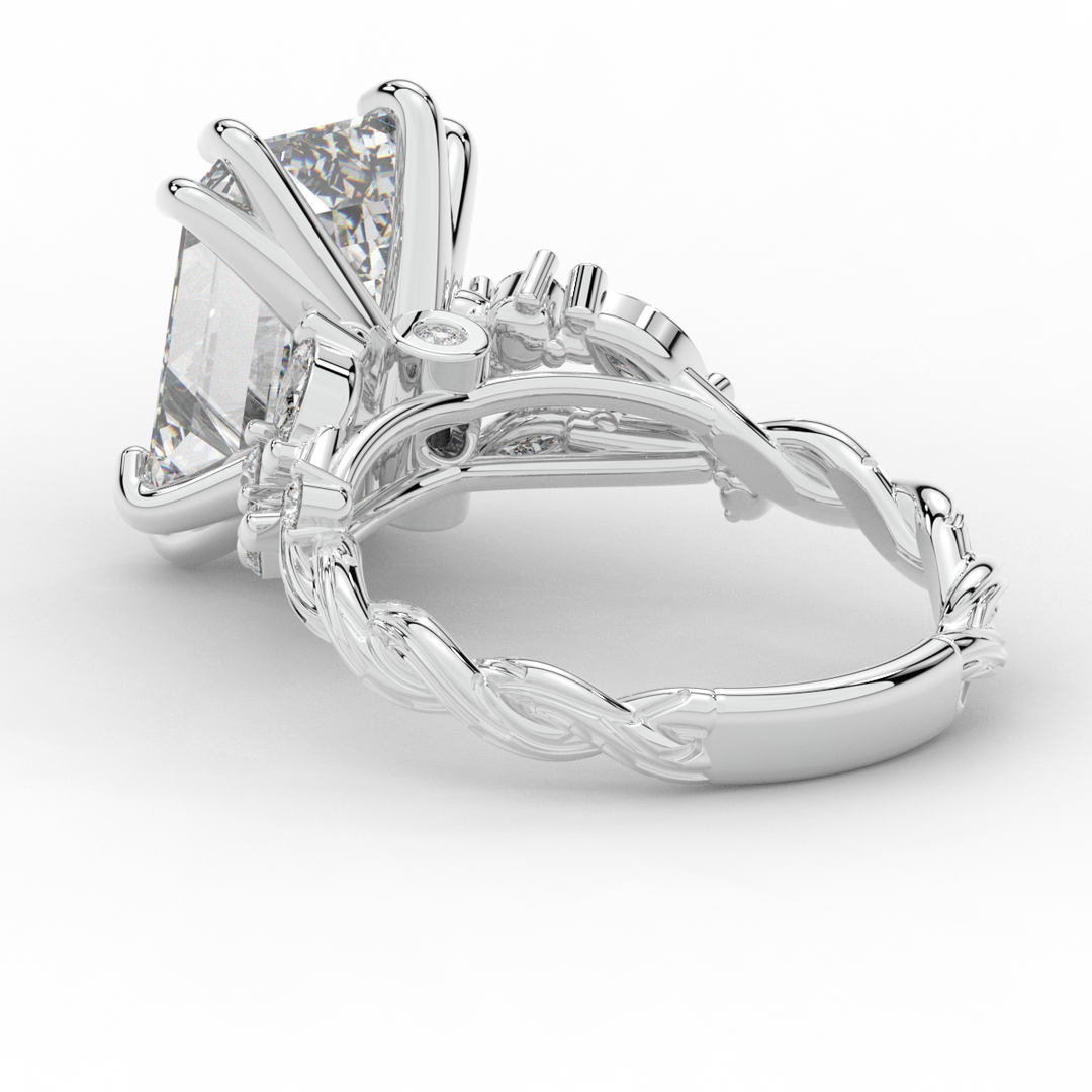 5.30CT.TW EMERALD CUT LAB DIAMOND STYLIZED VINE AND TREE BARK FINISH ENGAGEMENT RING - Nazarelle