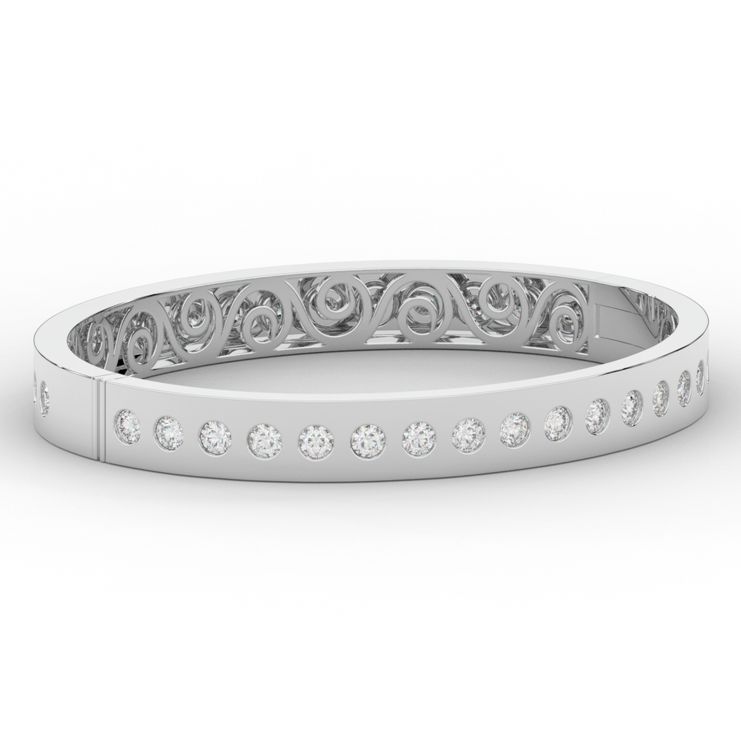 4.50CT.TW ROUND LAB DIAMOND ETERNITY BEZEL SET BANGLE - Nazarelle