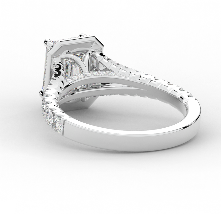2.60CT.TW EMERALD CUT LAB DIAMOND SPLIT SHANK HALO ENGAGEMENT RING - Nazarelle