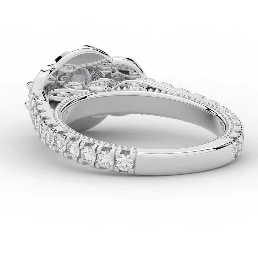 2.15CT.TW ROUND LAB DIAMOND 3 STONE HALO ENGAGEMENT RING - Nazarelle