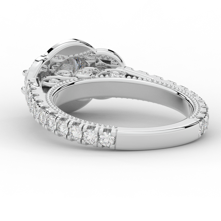 2.15CT.TW ROUND LAB DIAMOND 3 STONE HALO ENGAGEMENT RING - Nazarelle