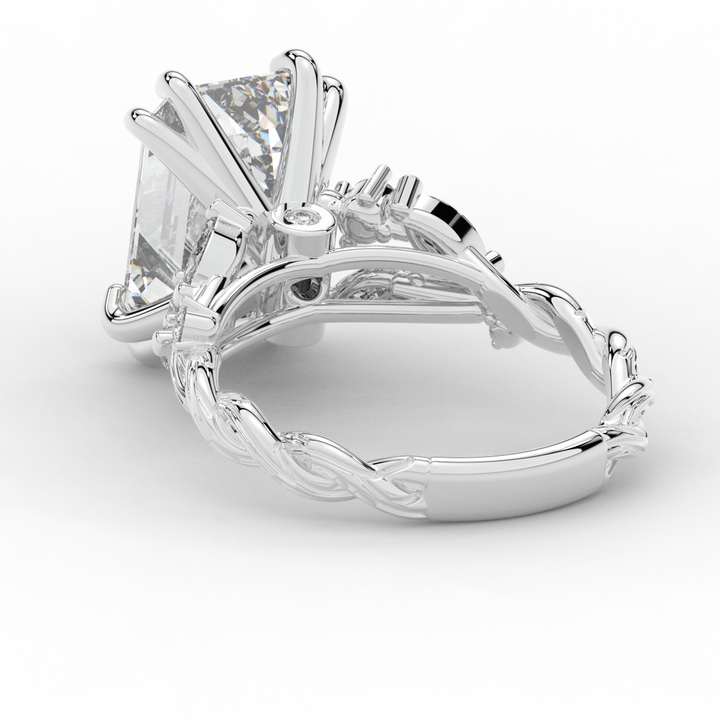 5.30CT.TW EMERALD CUT LAB DIAMOND STYLIZED VINE AND TREE BARK FINISH ENGAGEMENT RING - Nazarelle