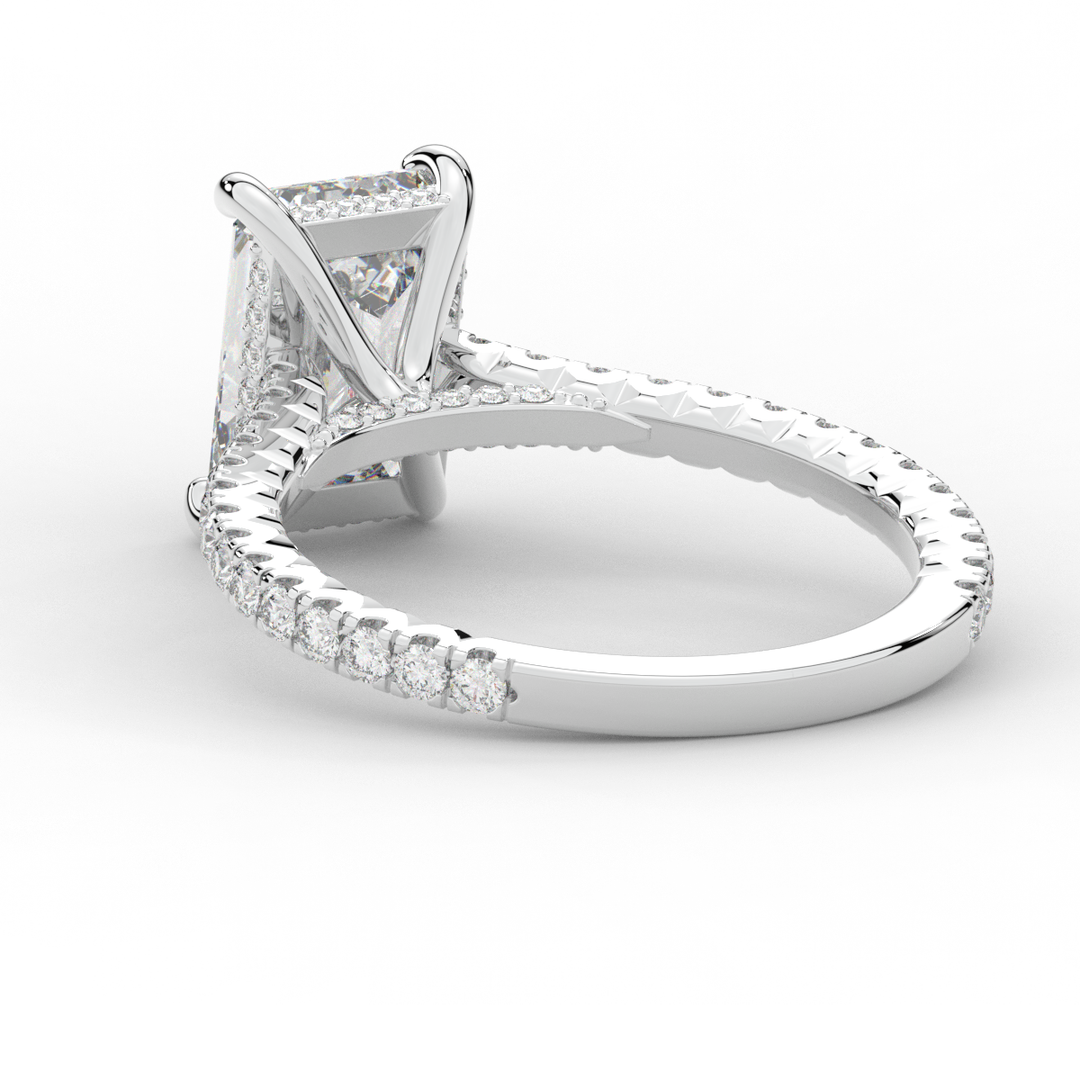 3.50CT.TW EMERALD CUT LAB DIAMOND UNDERHALO SOLITAIRE ENGAGEMENT RING - Nazarelle