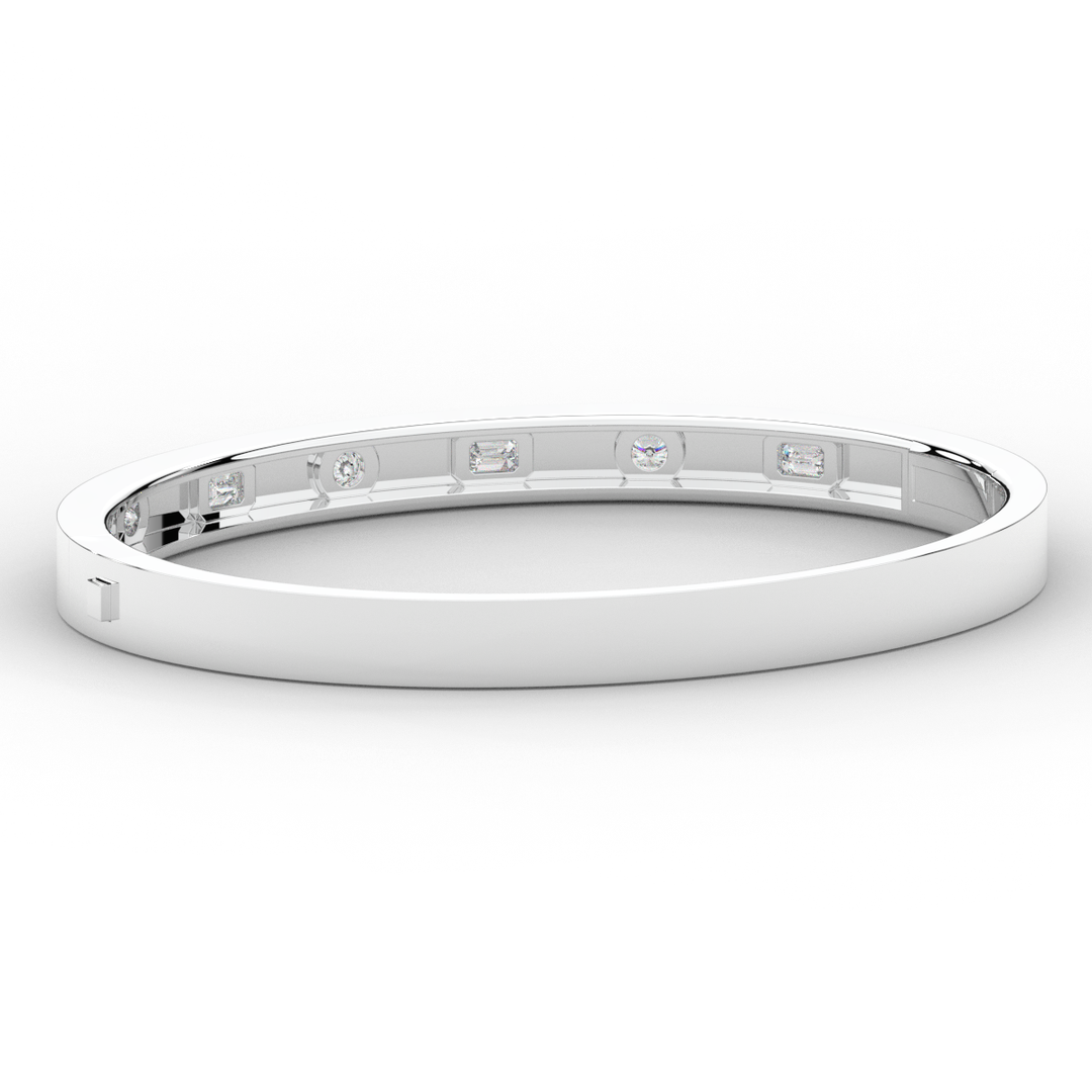 1.00CT.TW ROUND AND EMERALD CUT LAB DIAMOND BEZEL SET BANGLE - Nazarelle
