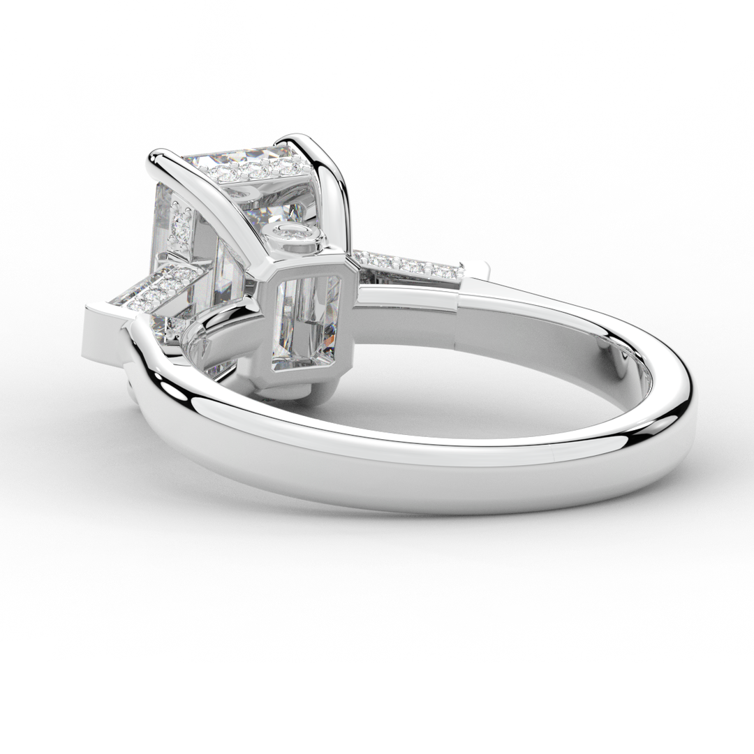 3.45CT.TW EMERALD CUT LAB DIAMOND 3 STONE ENGAGEMENT RING - Nazarelle