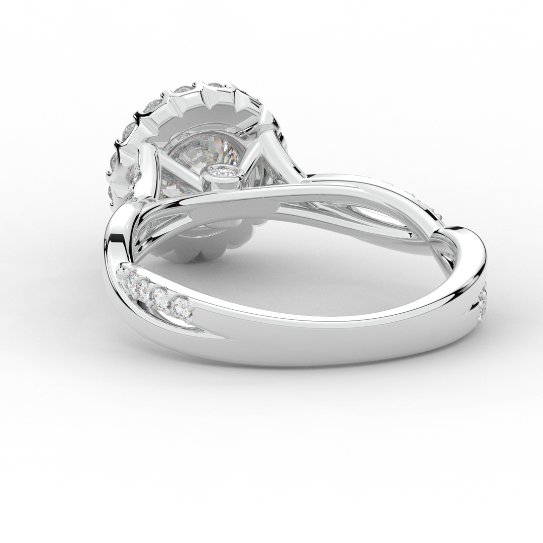 1.35CT.TW ROUND LAB DIAMOND HALO TWIST BAND ENGAGEMENT RING - Nazarelle