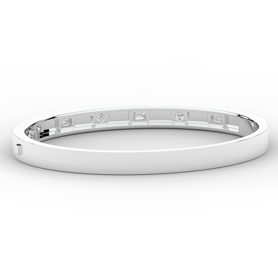 1.00CT.TW ROUND AND EMERALD CUT LAB DIAMOND BEZEL SET BANGLE - Nazarelle