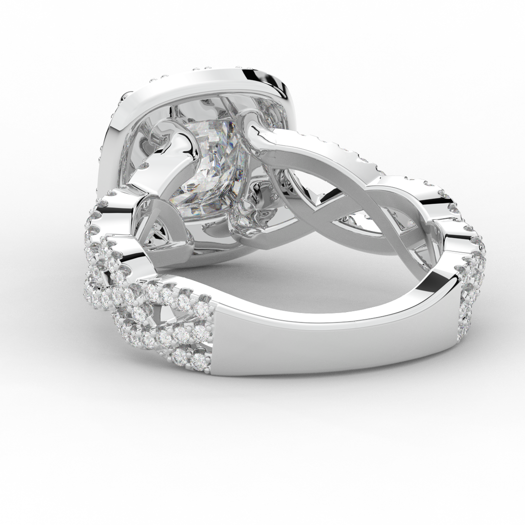 2.70CT.TW CUSHION LAB DIAMOND HALO TRIPLE TWIST ENGAGEMENT RING - Nazarelle