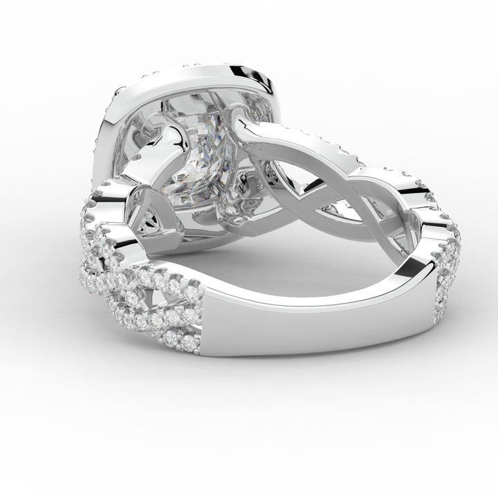 2.70CT.TW CUSHION LAB DIAMOND HALO TRIPLE TWIST ENGAGEMENT RING - Nazarelle