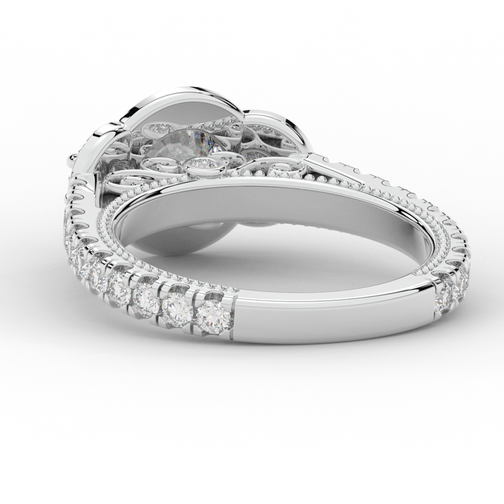 2.15CT.TW ROUND LAB DIAMOND 3 STONE HALO ENGAGEMENT RING - Nazarelle