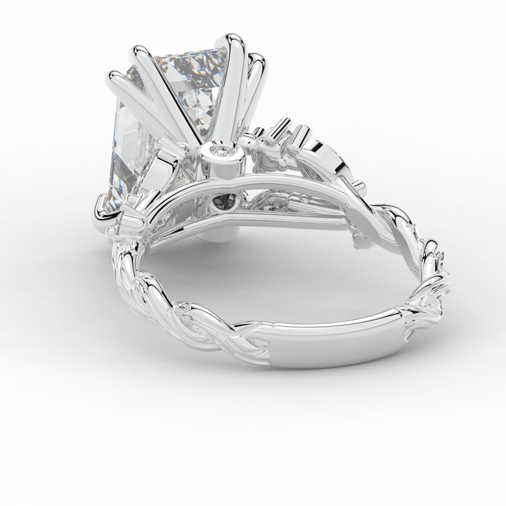 5.30CT.TW EMERALD CUT LAB DIAMOND STYLIZED VINE AND TREE BARK FINISH ENGAGEMENT RING - Nazarelle