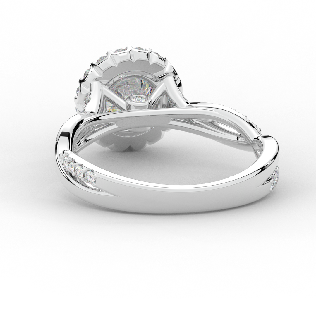 1.35CT.TW ROUND LAB DIAMOND HALO TWIST BAND ENGAGEMENT RING - Nazarelle