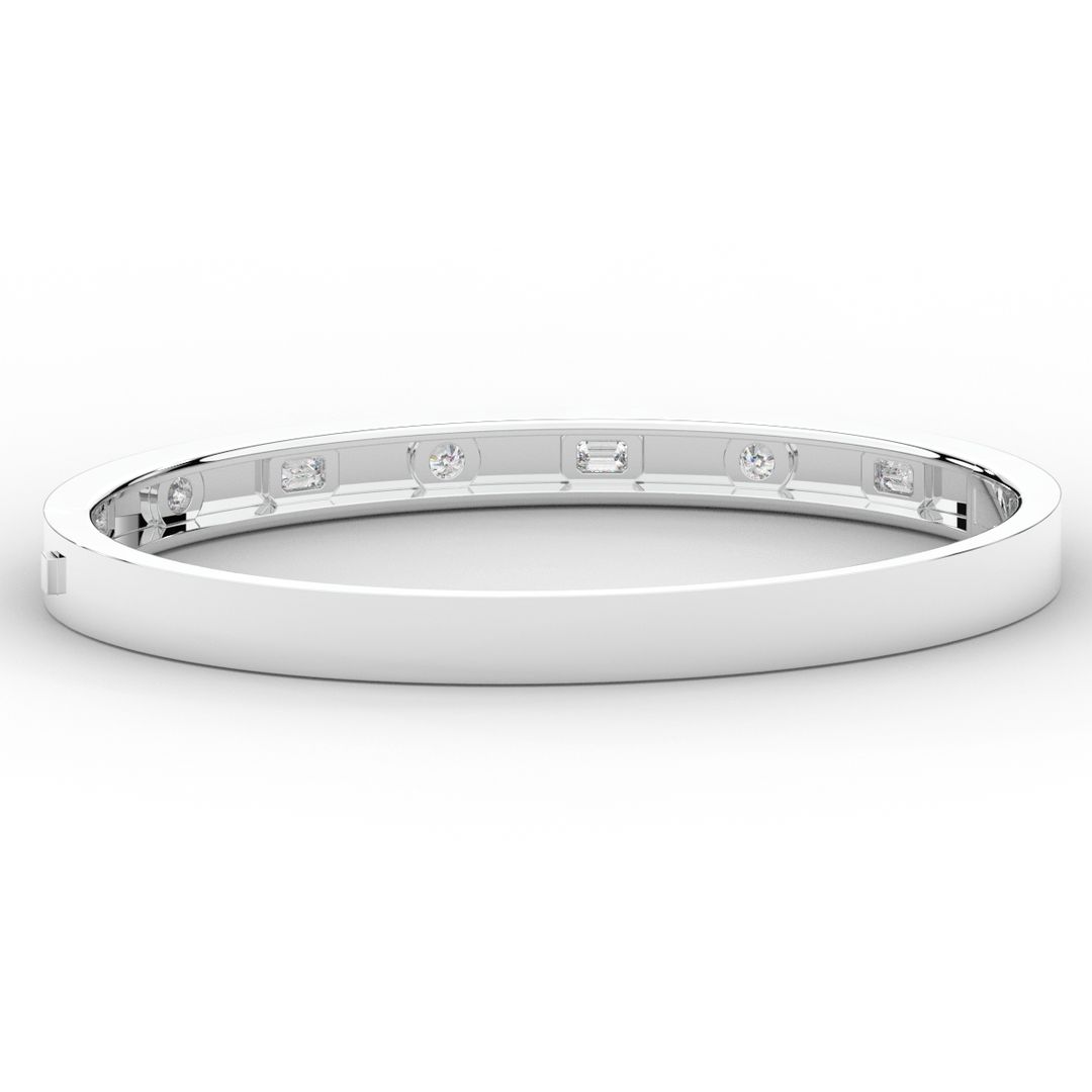 1.00CT.TW ROUND AND EMERALD CUT LAB DIAMOND BEZEL SET BANGLE - Nazarelle