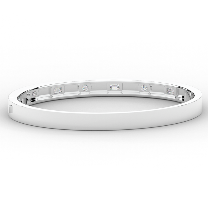 1.00CT.TW ROUND AND EMERALD CUT LAB DIAMOND BEZEL SET BANGLE - Nazarelle
