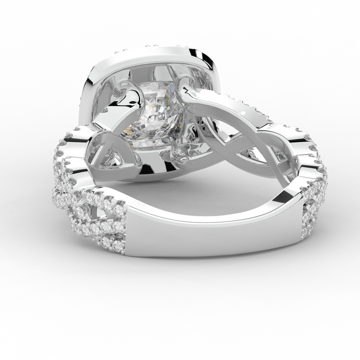 2.70CT.TW CUSHION LAB DIAMOND HALO TRIPLE TWIST ENGAGEMENT RING - Nazarelle