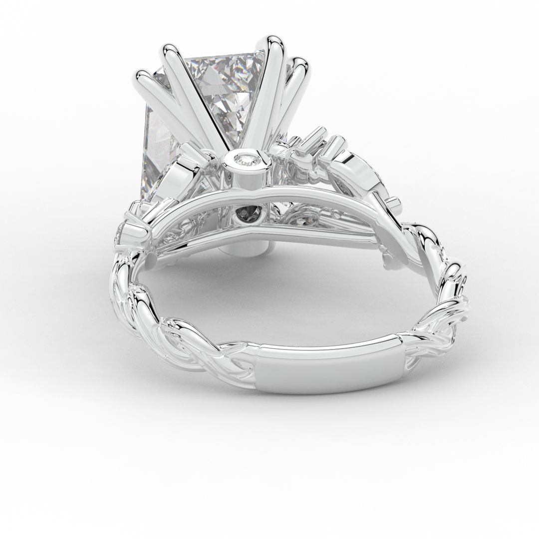 5.30CT.TW EMERALD CUT LAB DIAMOND STYLIZED VINE AND TREE BARK FINISH ENGAGEMENT RING - Nazarelle