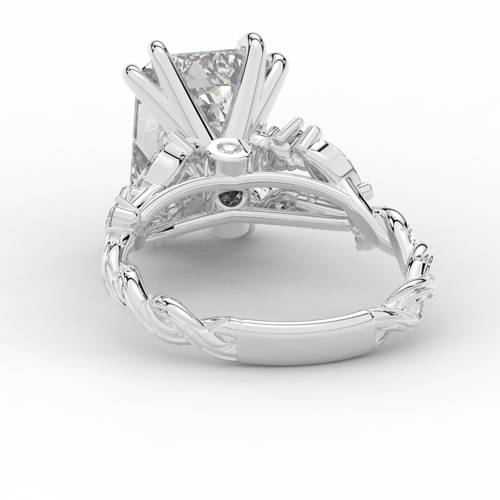 5.30CT.TW EMERALD CUT LAB DIAMOND STYLIZED VINE AND TREE BARK FINISH ENGAGEMENT RING - Nazarelle