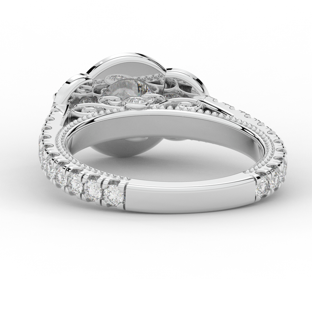 2.15CT.TW ROUND LAB DIAMOND 3 STONE HALO ENGAGEMENT RING - Nazarelle