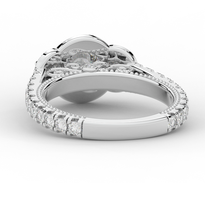 2.15CT.TW ROUND LAB DIAMOND 3 STONE HALO ENGAGEMENT RING - Nazarelle