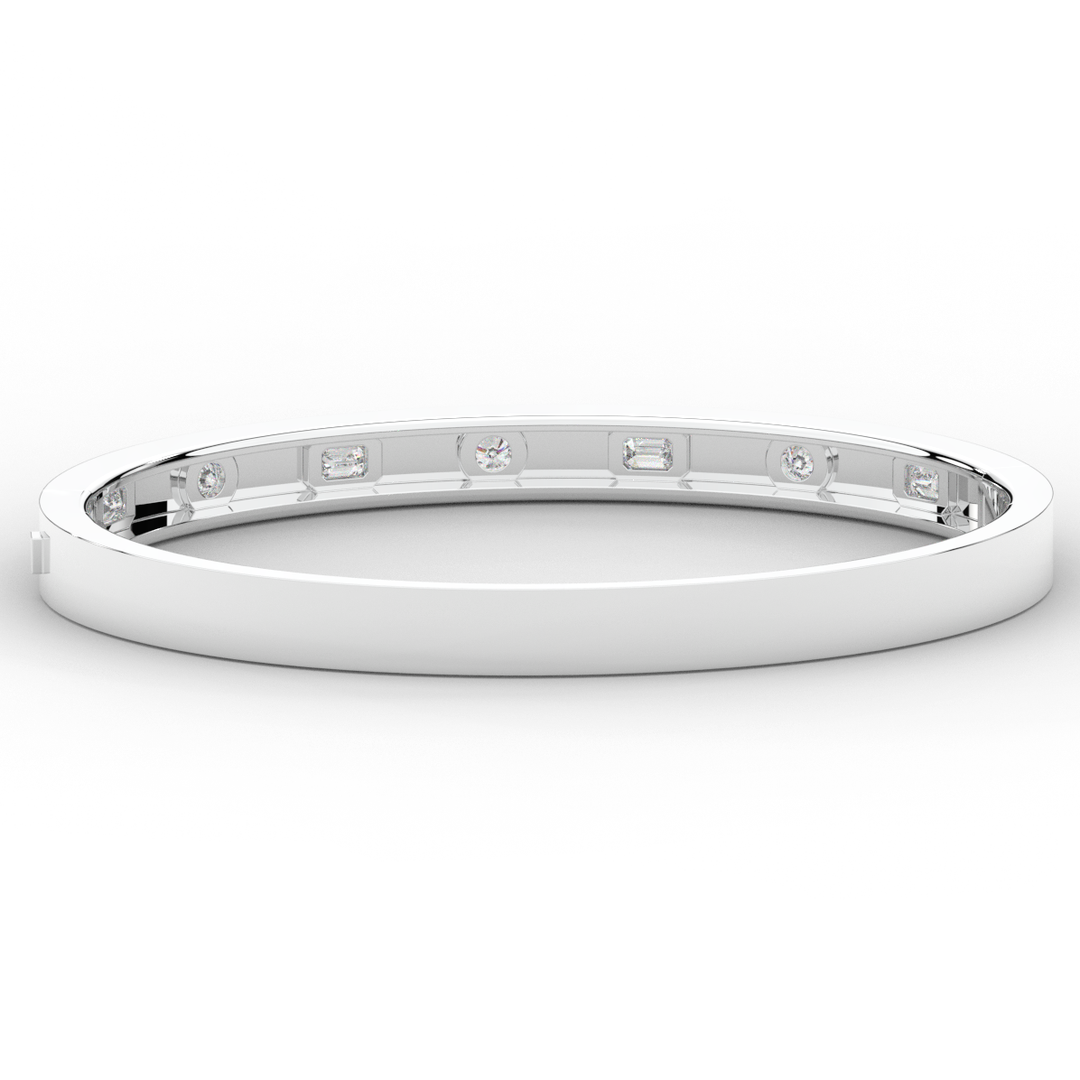 1.00CT.TW ROUND AND EMERALD CUT LAB DIAMOND BEZEL SET BANGLE - Nazarelle