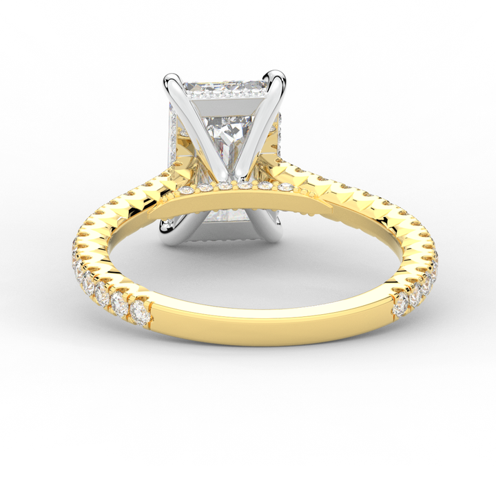 3.50CT.TW EMERALD CUT LAB DIAMOND UNDERHALO SOLITAIRE TWO TONE ENGAGEMENT RING - Nazarelle