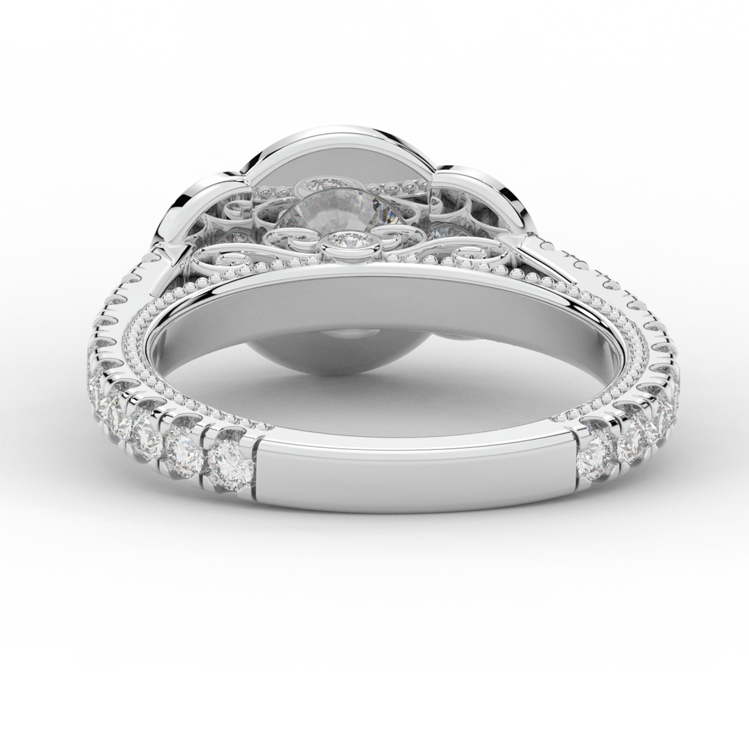 2.15CT.TW ROUND LAB DIAMOND 3 STONE HALO ENGAGEMENT RING - Nazarelle