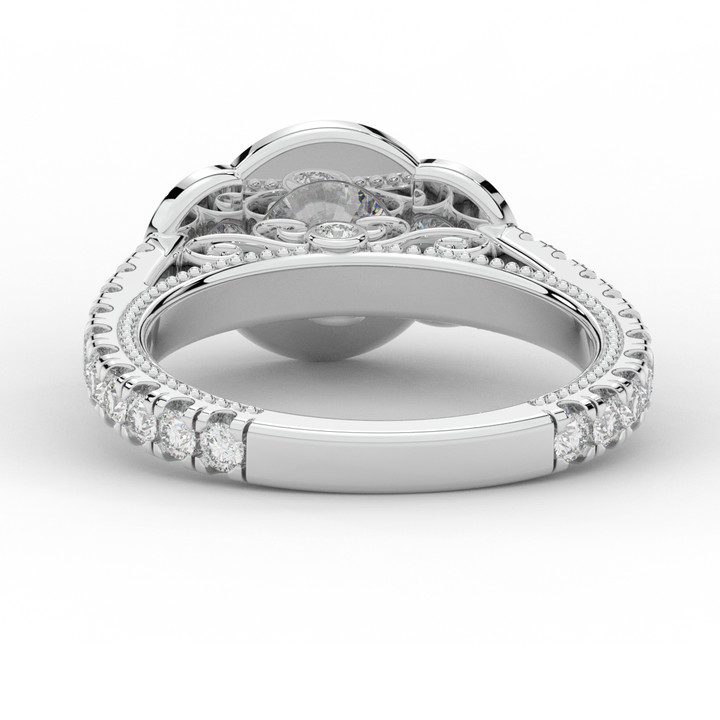 2.15CT.TW ROUND LAB DIAMOND 3 STONE HALO ENGAGEMENT RING - Nazarelle