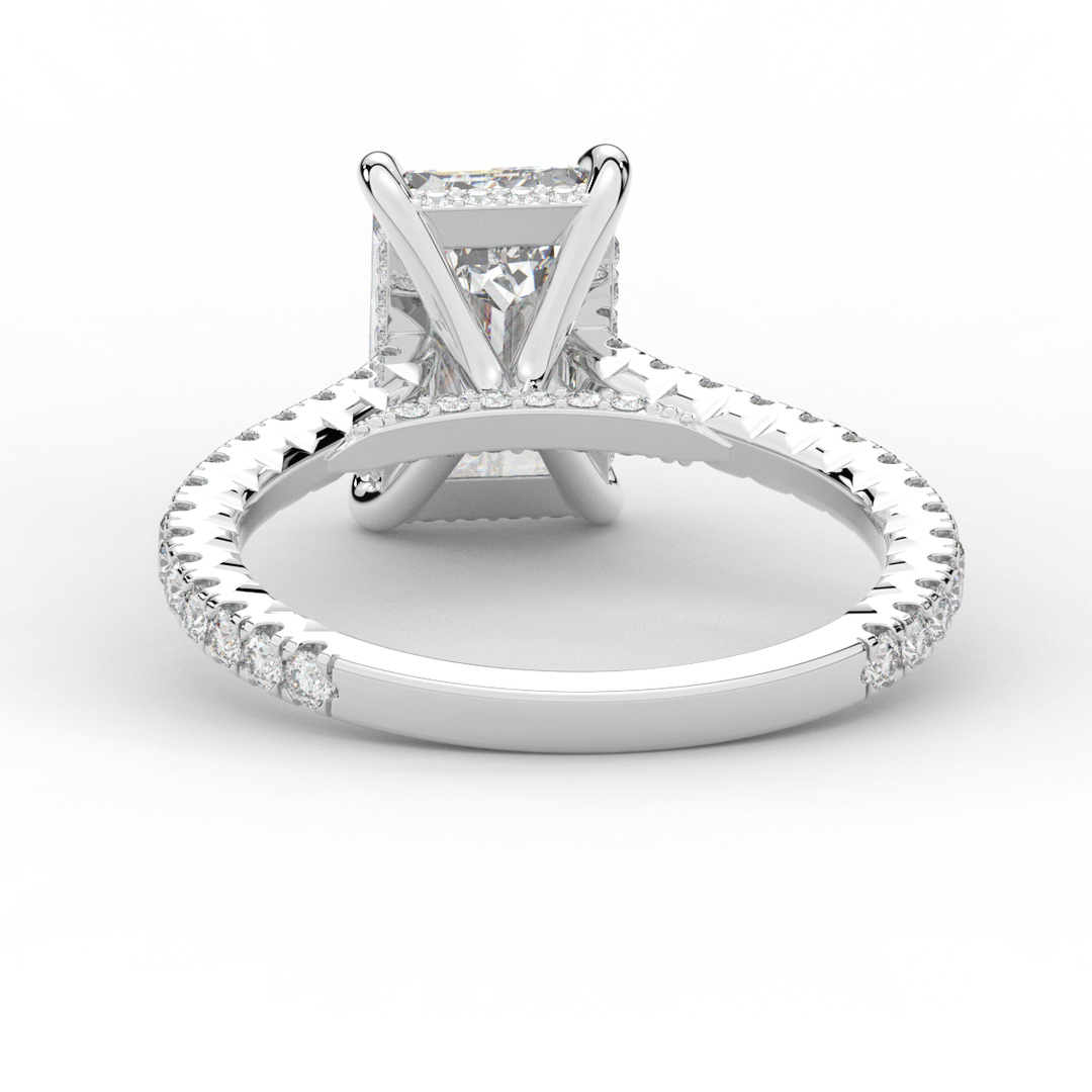 3.50CT.TW EMERALD CUT LAB DIAMOND UNDERHALO SOLITAIRE ENGAGEMENT RING - Nazarelle