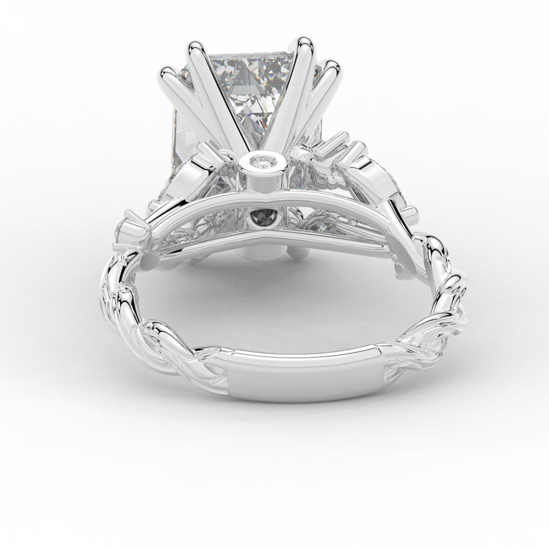 5.30CT.TW EMERALD CUT LAB DIAMOND STYLIZED VINE AND TREE BARK FINISH ENGAGEMENT RING - Nazarelle