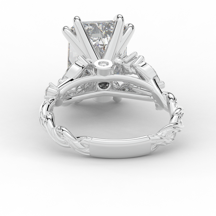 5.30CT.TW EMERALD CUT LAB DIAMOND STYLIZED VINE AND TREE BARK FINISH ENGAGEMENT RING - Nazarelle