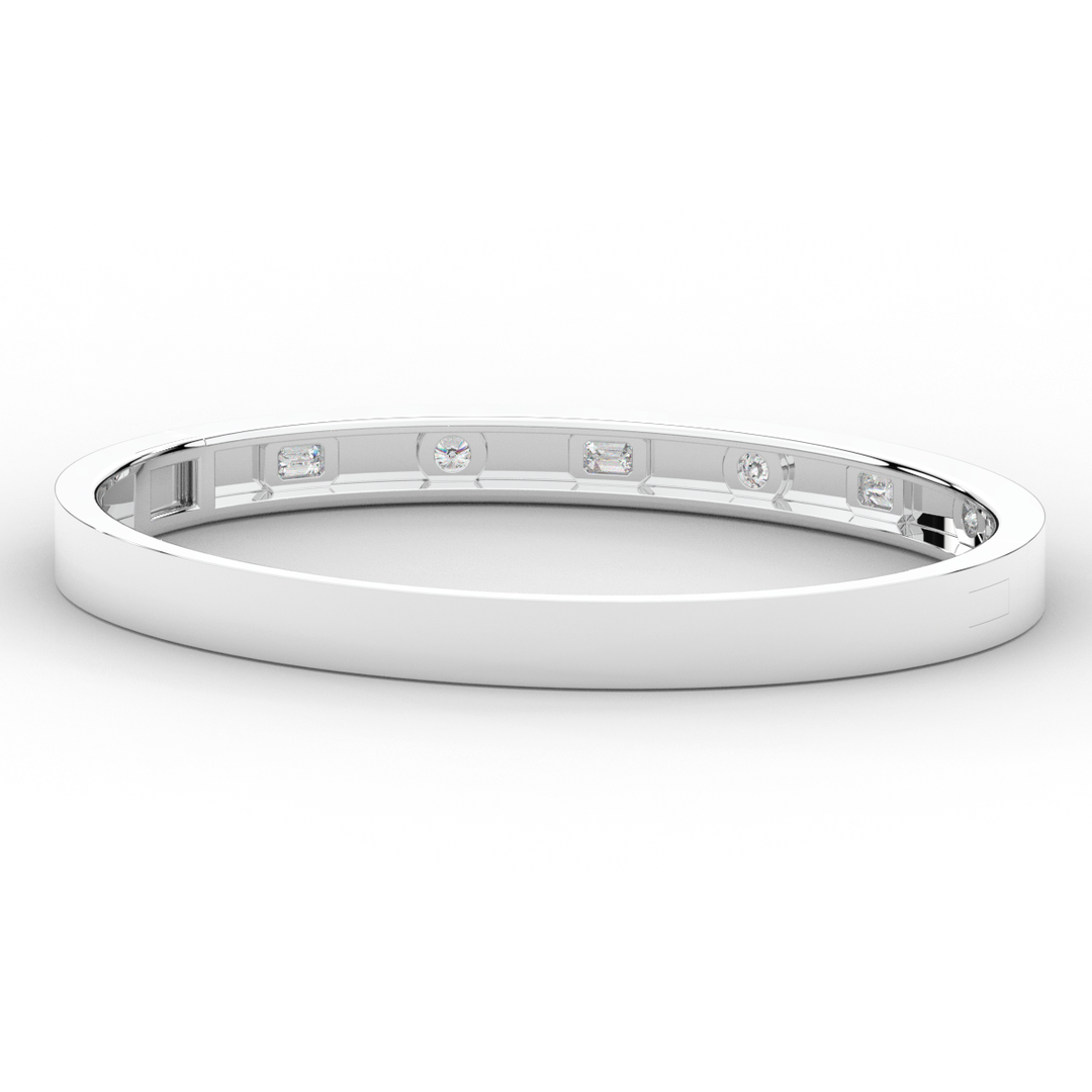 1.00CT.TW ROUND AND EMERALD CUT LAB DIAMOND BEZEL SET BANGLE - Nazarelle