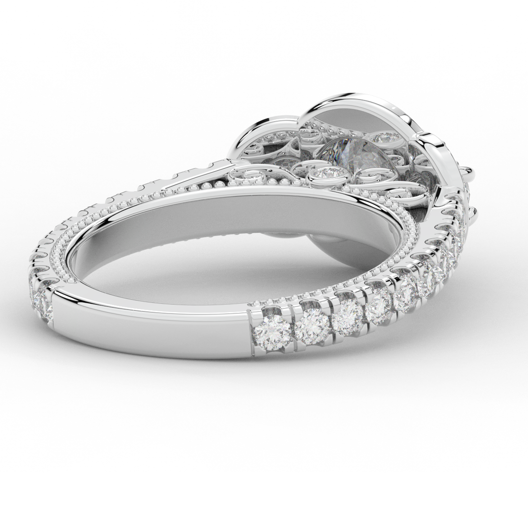 2.15CT.TW ROUND LAB DIAMOND 3 STONE HALO ENGAGEMENT RING - Nazarelle