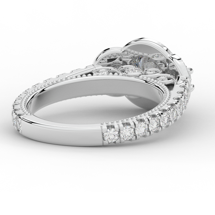 2.15CT.TW ROUND LAB DIAMOND 3 STONE HALO ENGAGEMENT RING - Nazarelle