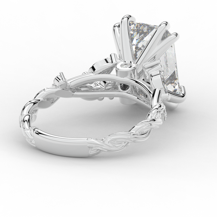5.30CT.TW EMERALD CUT LAB DIAMOND STYLIZED VINE AND TREE BARK FINISH ENGAGEMENT RING - Nazarelle