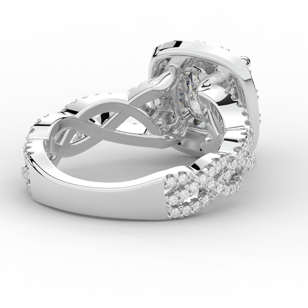 2.70CT.TW CUSHION LAB DIAMOND HALO TRIPLE TWIST ENGAGEMENT RING - Nazarelle