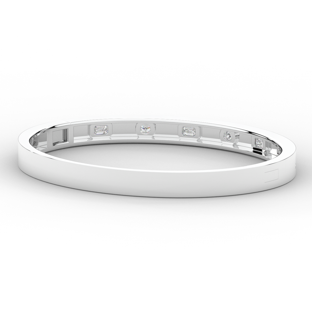 1.00CT.TW ROUND AND EMERALD CUT LAB DIAMOND BEZEL SET BANGLE - Nazarelle