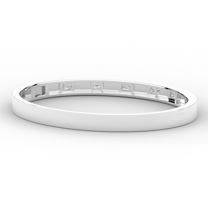 1.00CT.TW ROUND AND EMERALD CUT LAB DIAMOND BEZEL SET BANGLE - Nazarelle