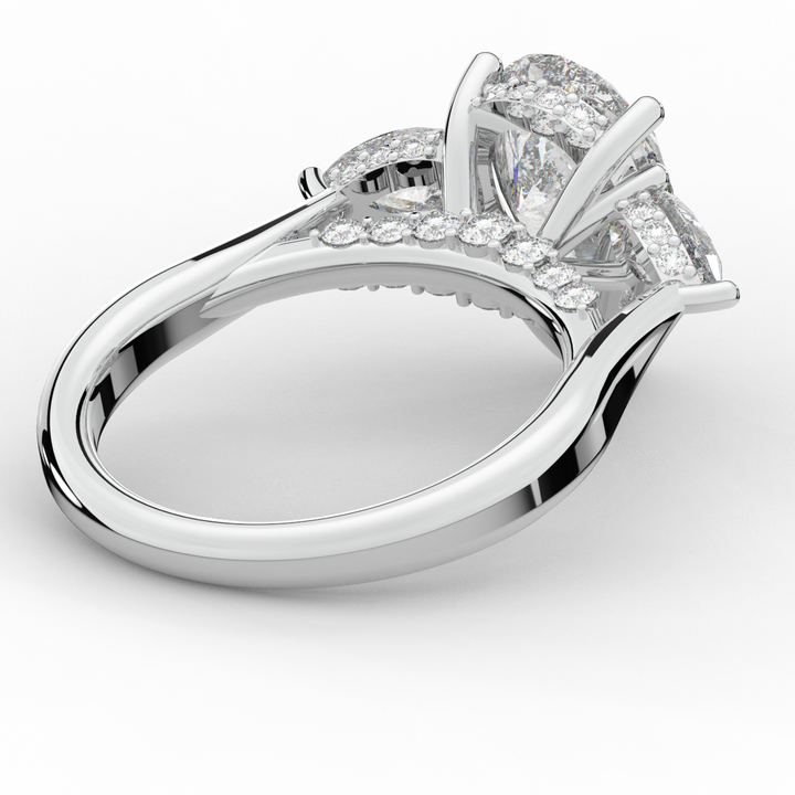 3.70CT.TW PEAR LAB DIAMOND 3 STONE ENGAGEMENT RING - Nazarelle