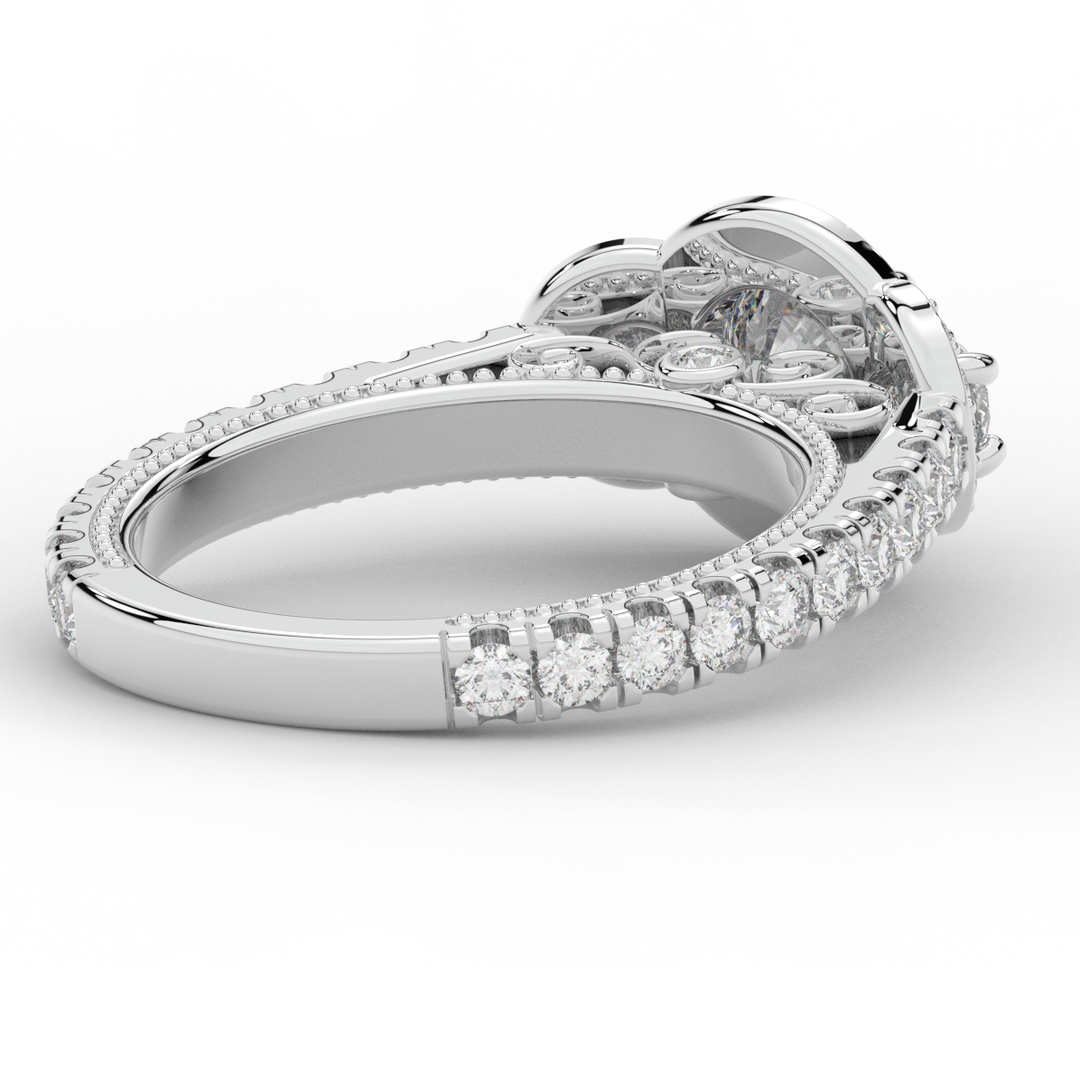 2.15CT.TW ROUND LAB DIAMOND 3 STONE HALO ENGAGEMENT RING - Nazarelle