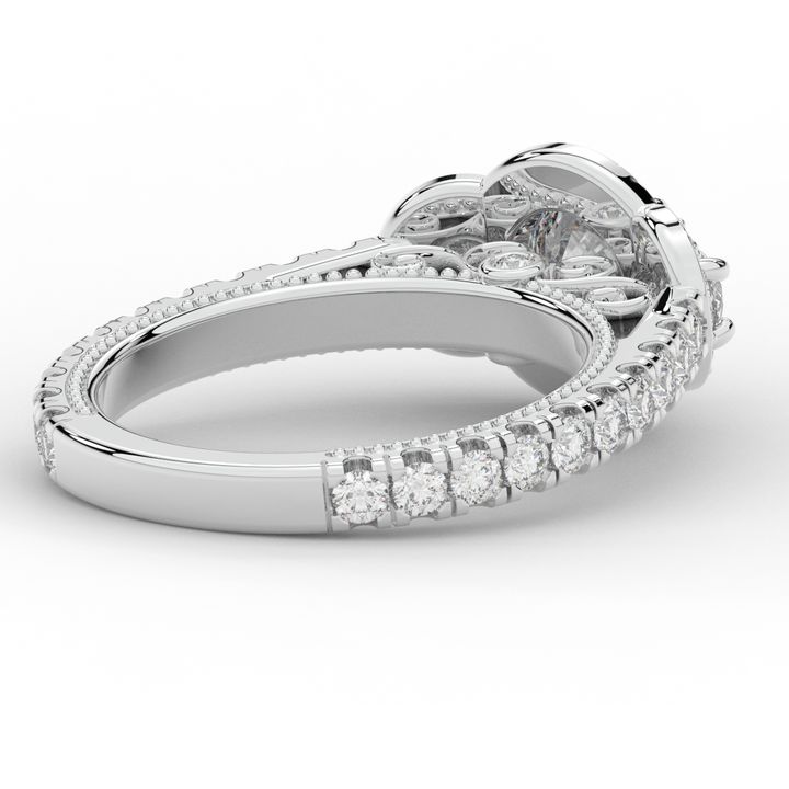 2.15CT.TW ROUND LAB DIAMOND 3 STONE HALO ENGAGEMENT RING - Nazarelle