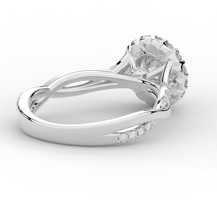 1.35CT.TW ROUND LAB DIAMOND HALO TWIST BAND ENGAGEMENT RING - Nazarelle