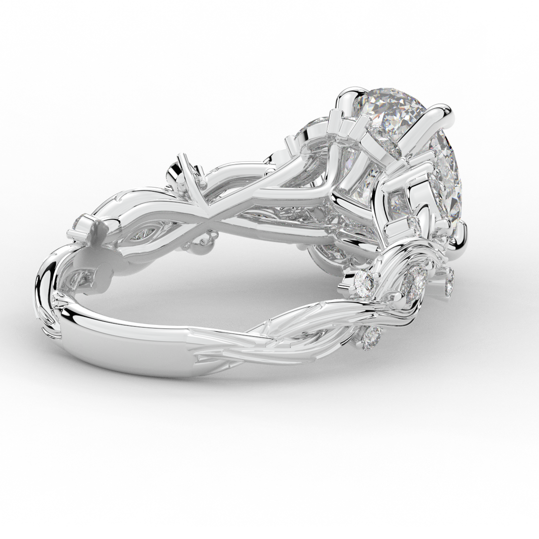 2.60CT.TW OVAL LAB DIAMOND STYLIZED VINE AND TREE BARK FINISH ENGAGEMENT RING - Nazarelle